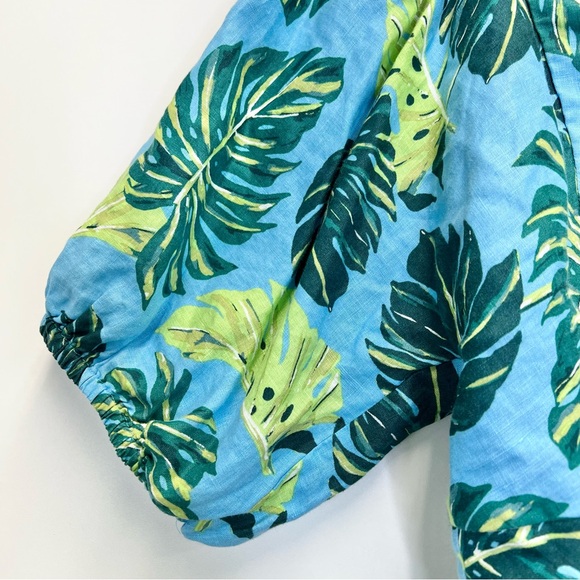Draper James Puff Sleeve Linen Top Size 14 XL Preppy Tropical Print Fully Lined - Picture 6 of 11